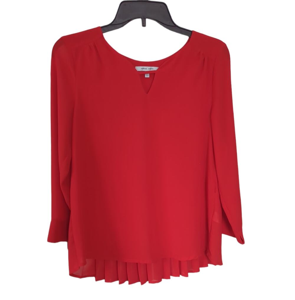 Red Key Hole Blouse with Pleated Back Detail Size S
